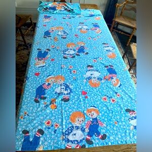 Vtg Raggedy Ann Andy Double Flat Sheet Plus Std Pillowcase Bobbs Merrill READ*